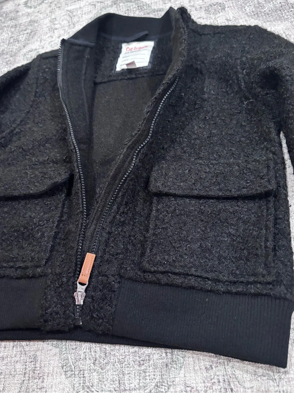 Cat & Jack Black Kids Faux Fur Textured Jacket - Size Medium, NWT